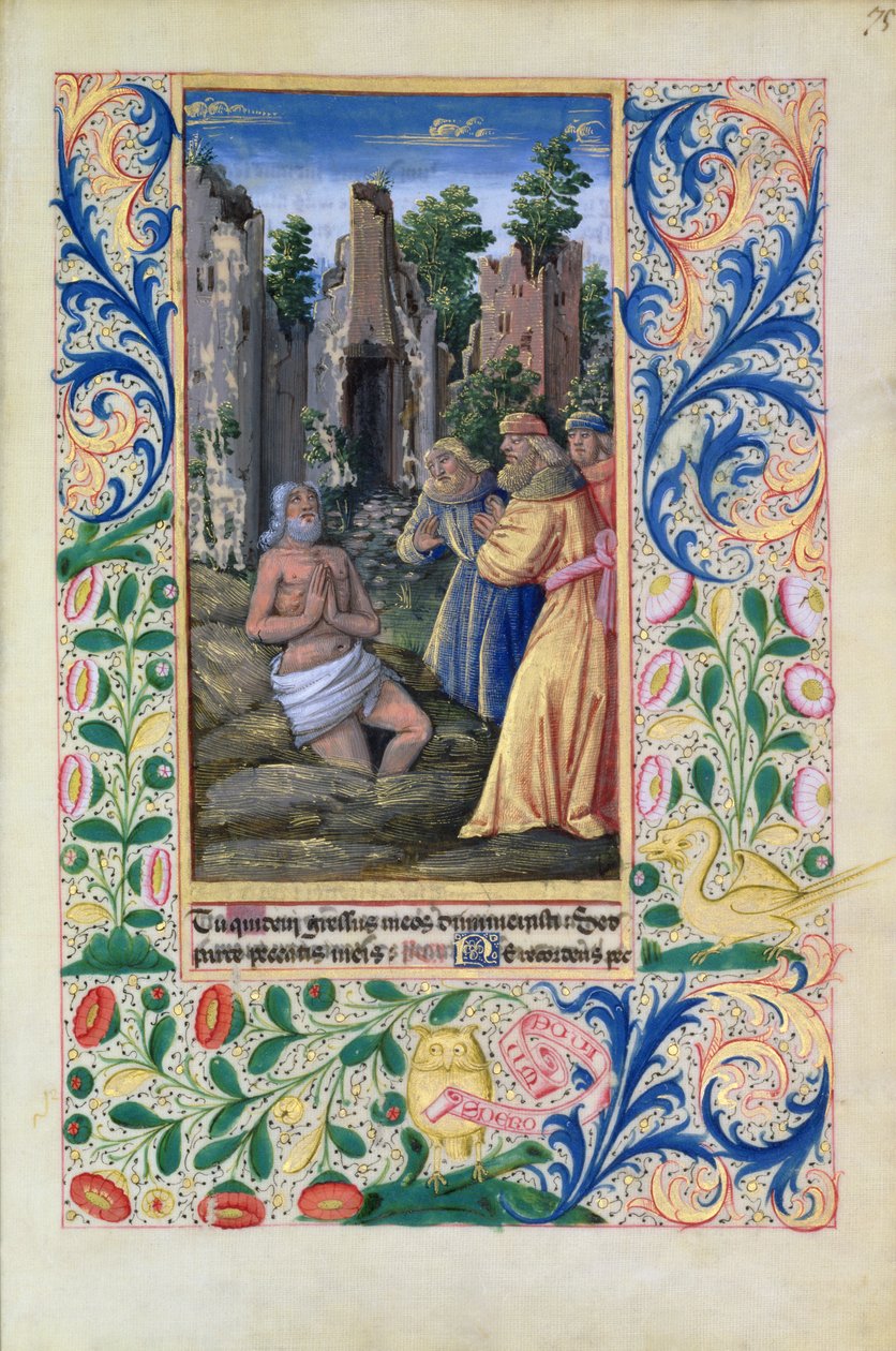 Ms Lat. Q.v.I.126 Keresztelési jelenet, Louis dOrleans óráiból, 1469 alkotó: Jean Colombe