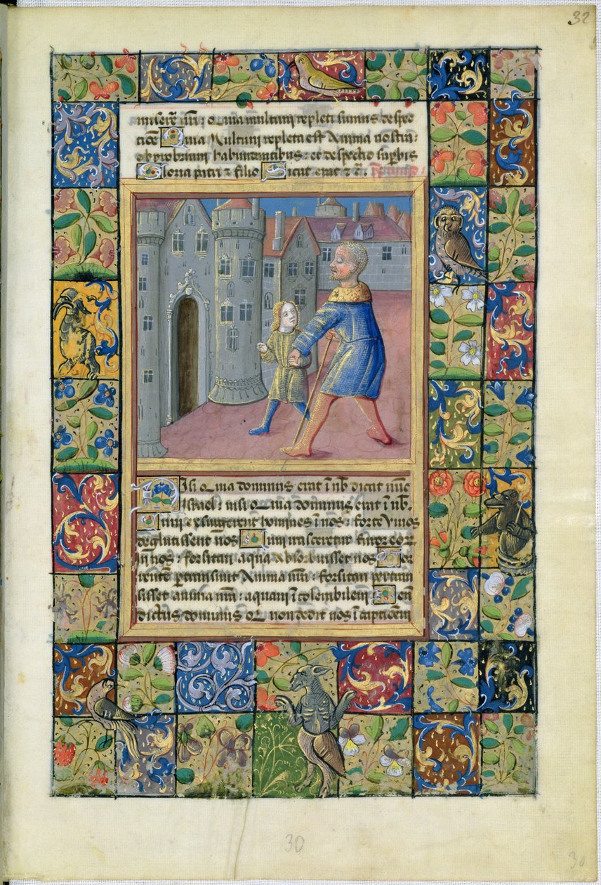 Ms Lat. Q.v.I.126 The Healing of the Blind Man, John 9:1-7, Louis dOrleans óráiból, 1469 alkotó: Jean Colombe