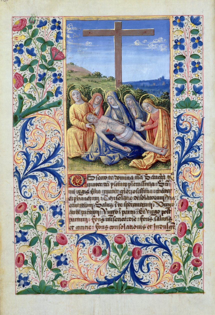 Ms Lat. Q.v.I.126 f.91v The Lamentation, Louis dOrleans óráinak könyvéből, 1469 alkotó: Jean Colombe