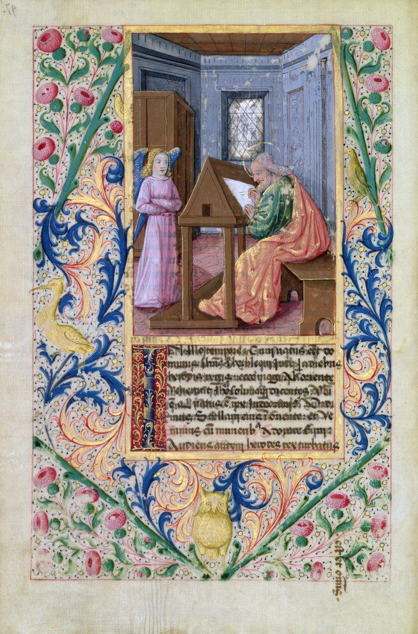 Ms Lat. Q.v.I.126 f.97v St. Matthew, Louis dOrleans óráinak könyvéből, 1469 alkotó: Jean Colombe