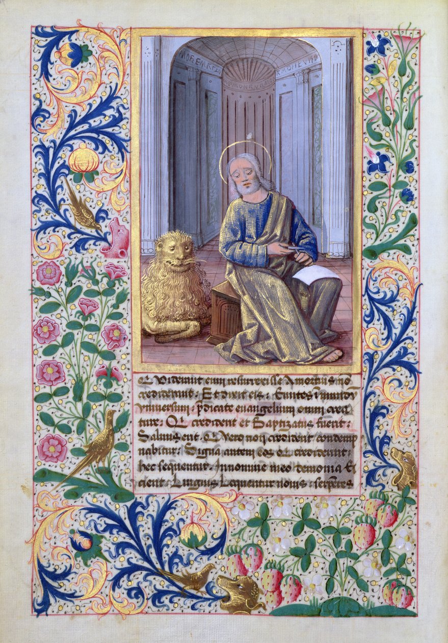 Ms Lat. Q.v.I.126 f.98v St. Mark, Louis dOrleans óráinak könyvéből, 1469 alkotó: Jean Colombe