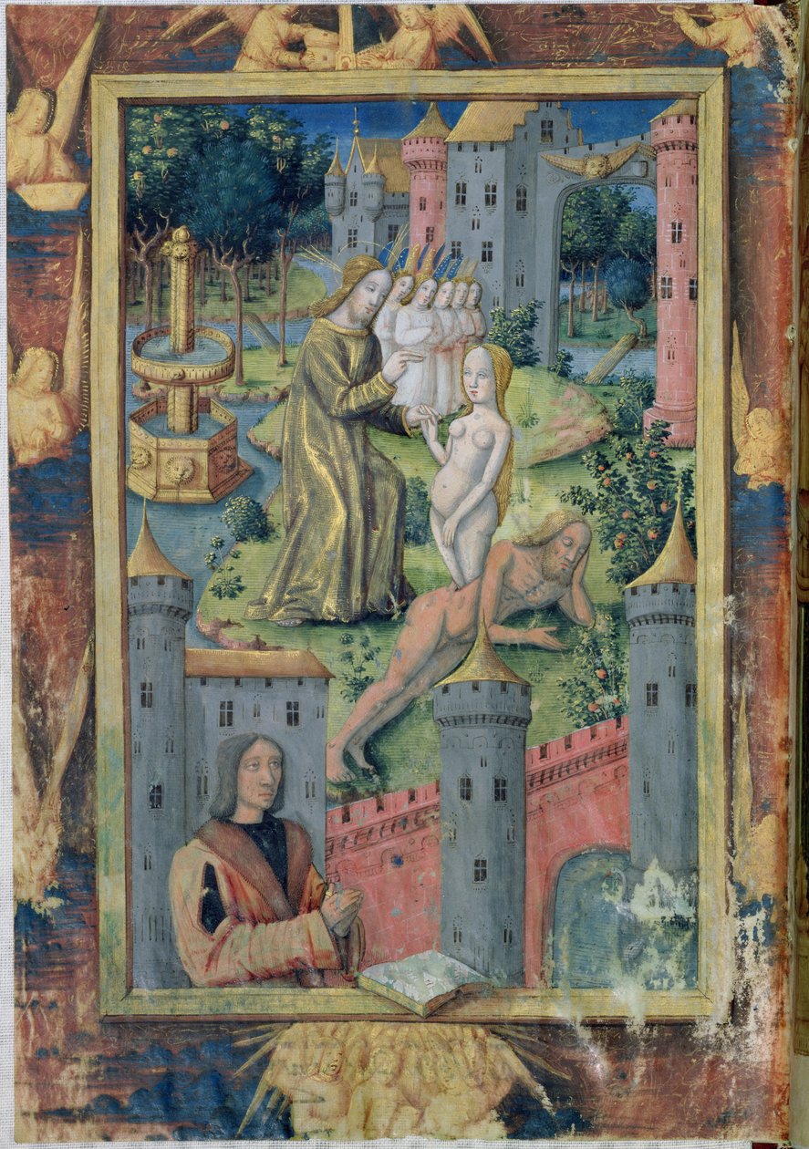 Ms Lat. Q.v.I.126 fol.11 Éva teremtése Orléans-i Lajos óráinak könyvéből, 1490 alkotó: Jean Colombe