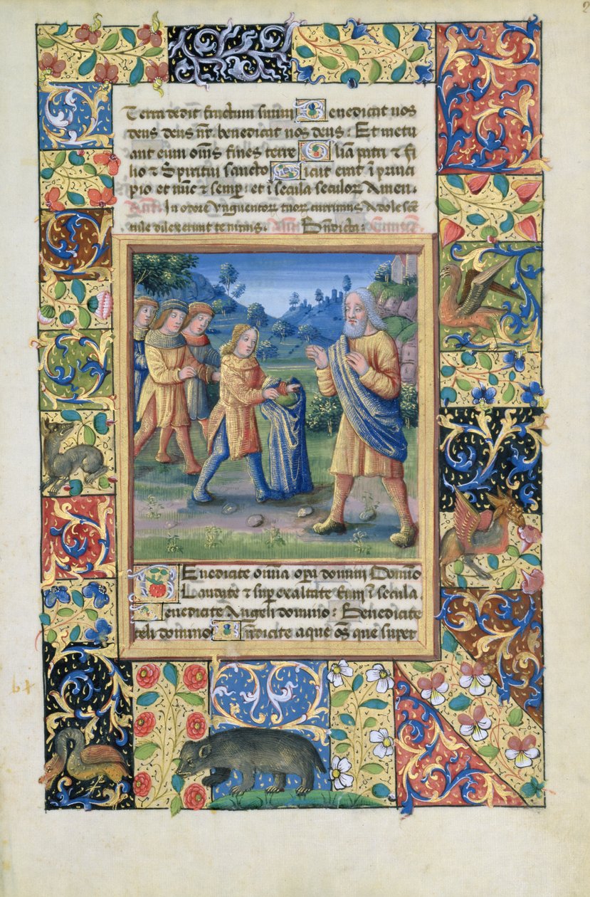 Ms. Lat. Q.v.I.126 fol.21 Josephs testvérek, akik bizonyítékot mutatnak apjuknak arról, hogy Joseph meghalt, Louis dOrleans óráinak könyvéből, 1490 alkotó: Jean Colombe