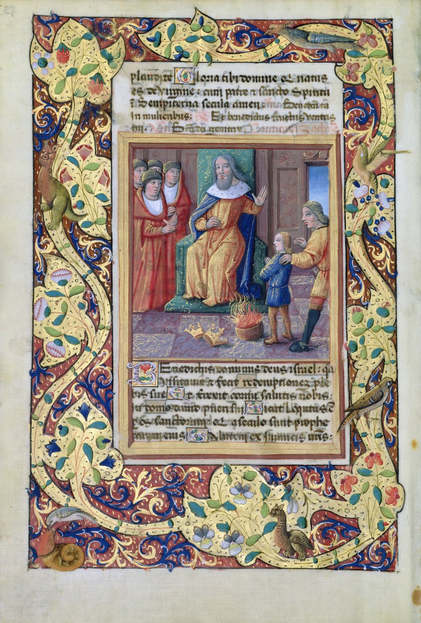 Ms. Lat. Q.v.I.126 fol.23v Joseph a fáraó álmait értelmezi, Louis dOrleans óráinak könyvéből, 1490 alkotó: Jean Colombe