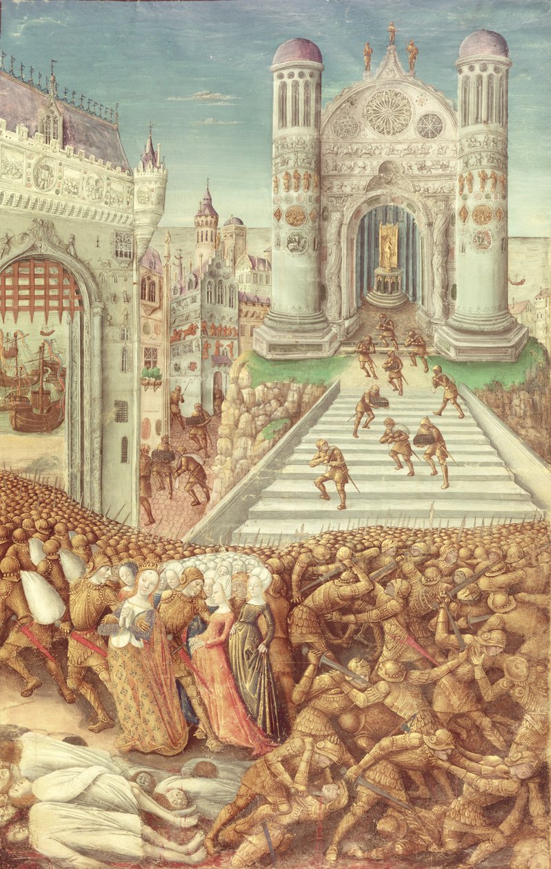Nouv Acqu Fr 24920 fol.12 Helen elrablása, "Trója pusztításának története", 1500 körül alkotó: Jean Colombe
