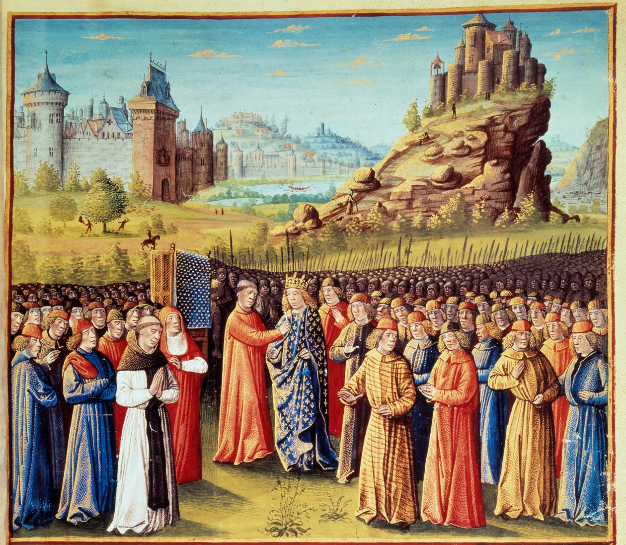 Második keresztes hadjárat (1147-1149): VII. Lajos király azt mondta, hogy a Fiatalok (1120-1180) felveszik a keresztet Vezelay-nél Clairvaux-i Szent Bernát (San Bernardo di Chiaravalle) (1090-1153) és Versailles előestéje előtt 31-én. /03/1146. Sok báró i alkotó: Jean Colombe