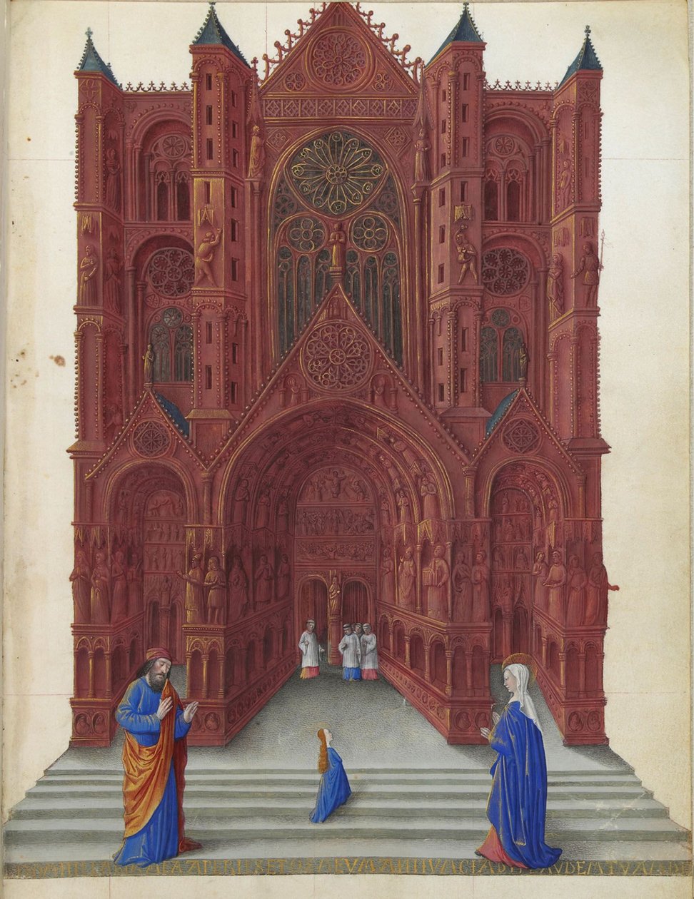Très Riches Heures du duc de Berry - Szűz Mária bemutatása a jeruzsálemi templomban folio 137r alkotó: Jean Colombe