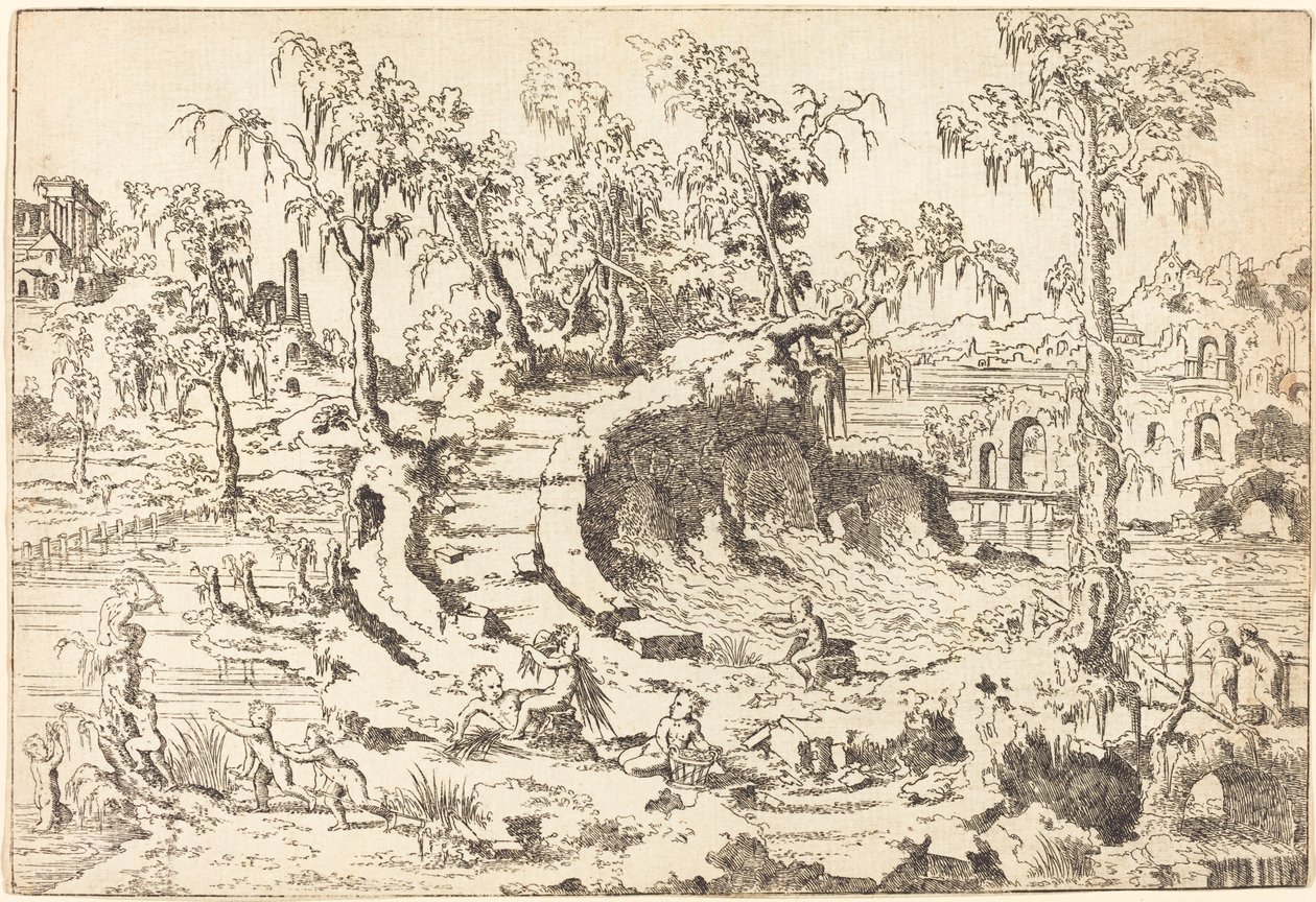 Putti egy varázslatos tájon játszik alkotó: Jean Cousin the Younger
