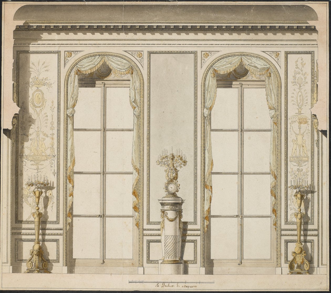A párizsi Hotel de Madame de Mazarin Grande Galerie építészeti projektje (toll, tinta és w/c papíron) alkotó: Jean Desmosthene Dugourc