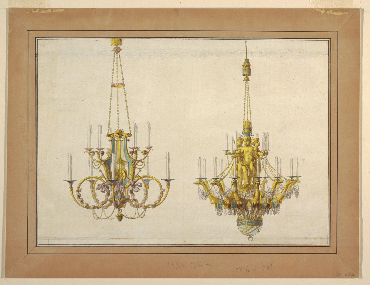 Tervezés két aranyozott bronz csillárhoz alkotó: Jean Démosthène Dugourc