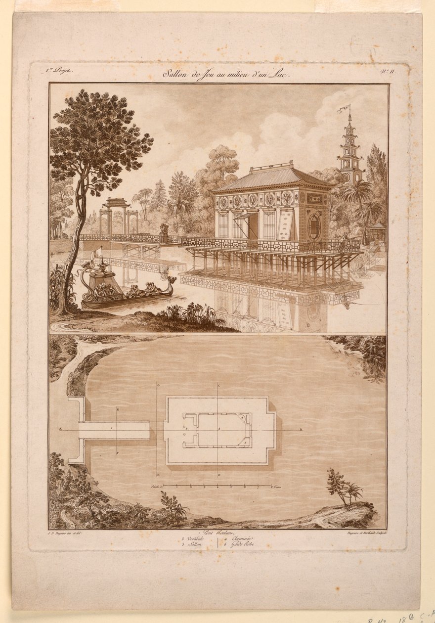 Tervezés kínai pavilonhoz egy tóban alkotó: Jean Démosthène Dugourc