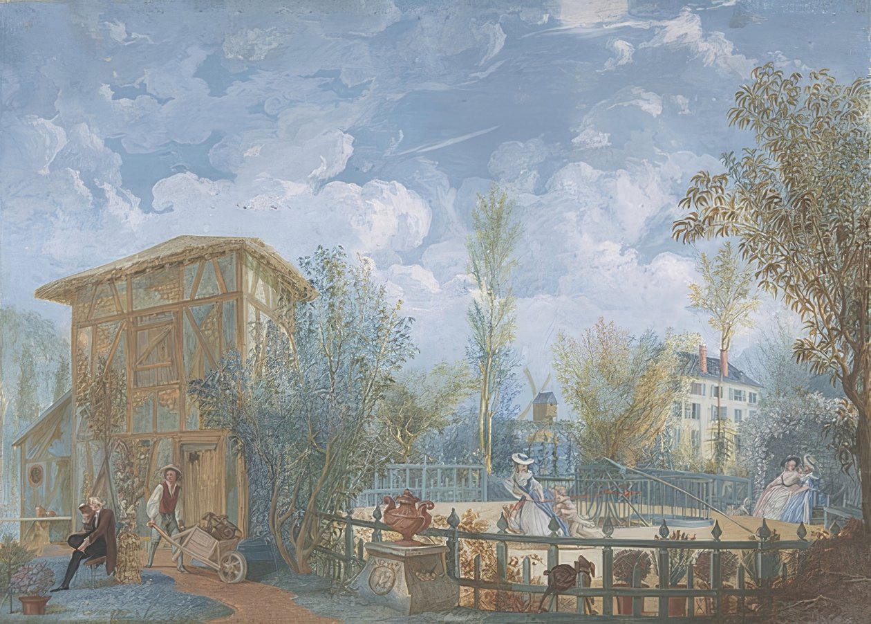 Emberek a kertben. 1784 alkotó: Jean Démosthène Dugourc