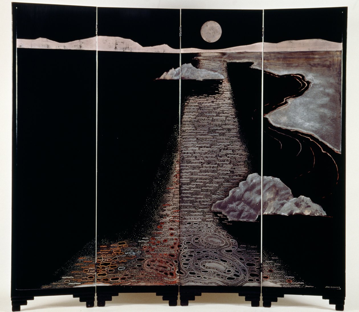 Holdfény (Claire De Lune), képernyő négy panellel, 20. (lakkozott ezüst) alkotó: Jean Dunand