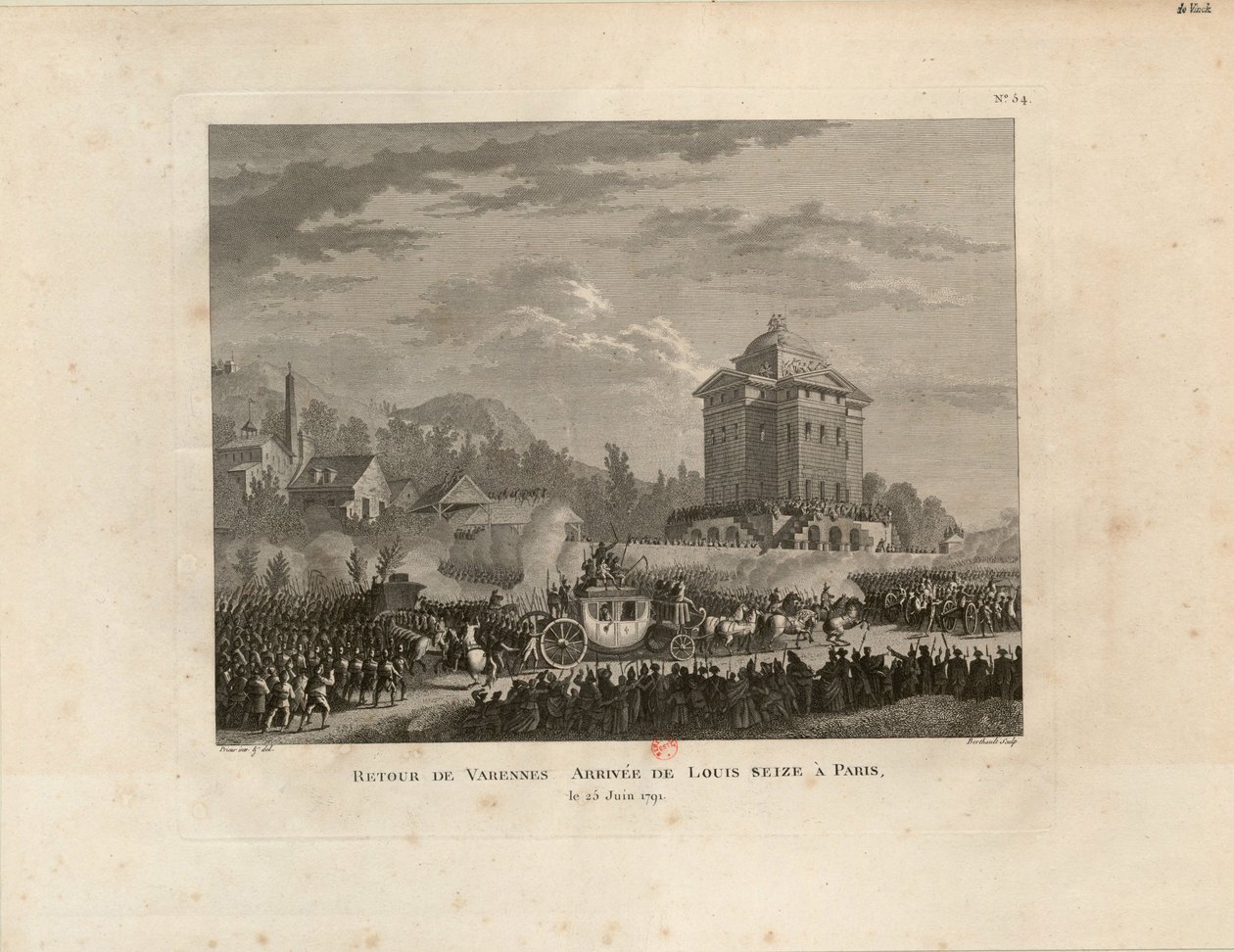 Visszatérés Varennes-ből, Louis Capet megérkezése Párizsba, 1802. alkotó: Jean Duplessis Bertaux