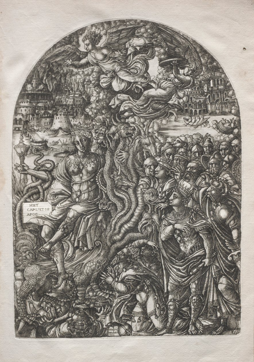 Az Apokalipszis: Babilon, a parázna, a hétfejű fenevadon ülve, 1546-1556. alkotó: Jean Duvet