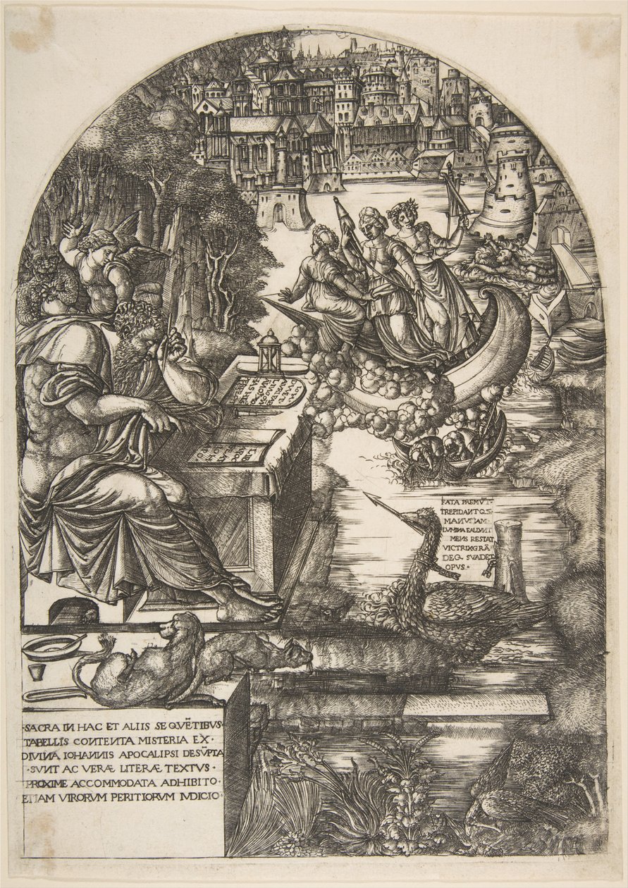 A művész, Jean Duvet Szent János evangélista képében, egy íróasztalnál ül, kb. 1546-55. alkotó: Jean Duvet