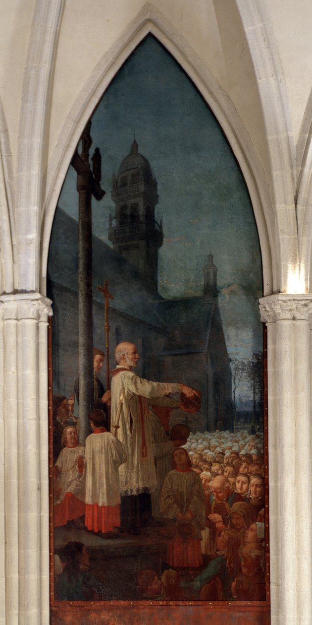 Michel le Nobletz (1577-1652) prédikációja egy bretagne-i templom előtt - Fresco, Saint Corentin katedrális (Saint-Corentin), Quimper alkotó: Jean Edouard Dargent
