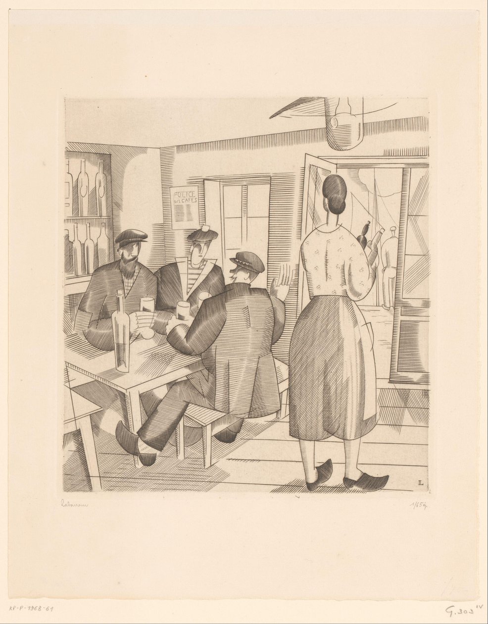 Kávézó belső ügyfelekkel és pincérnővel Cabaret Vendeen alkotó: Jean Emile Laboureur (signed by artist)