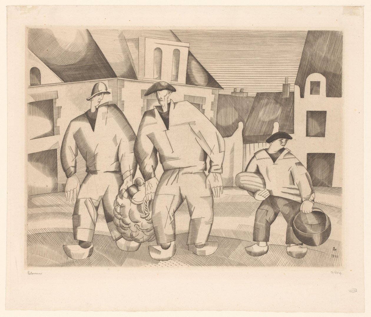 Három tengerész egy utcában Les trois marins alkotó: Jean Emile Laboureur (signed by artist)