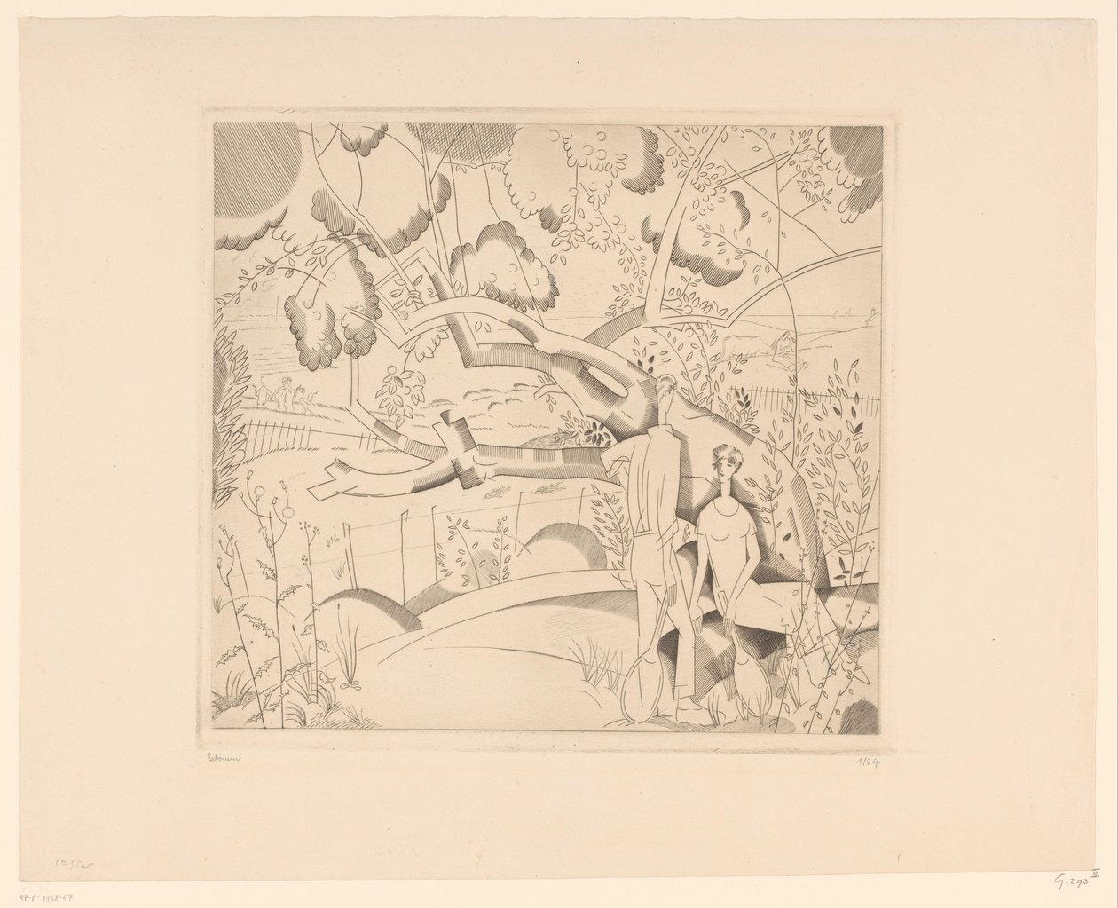 Pihenő teniszezők a körtefánál Le vieux poirier alkotó: Jean Emile Laboureur (signed by artist)