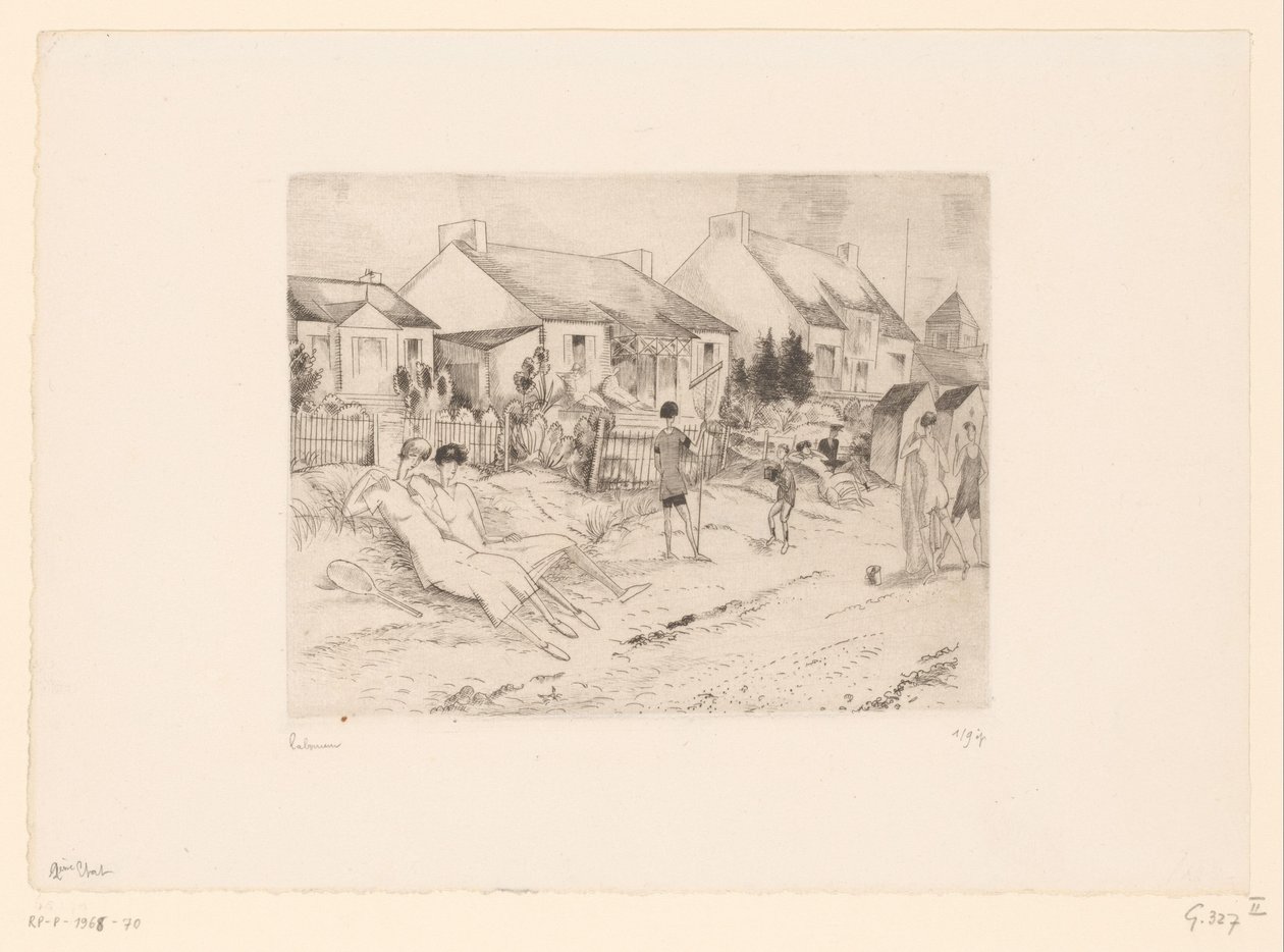 Teniszezők pihennek a tengerparton La petite plage (cím a tárgyon) alkotó: Jean Emile Laboureur (signed by artist)