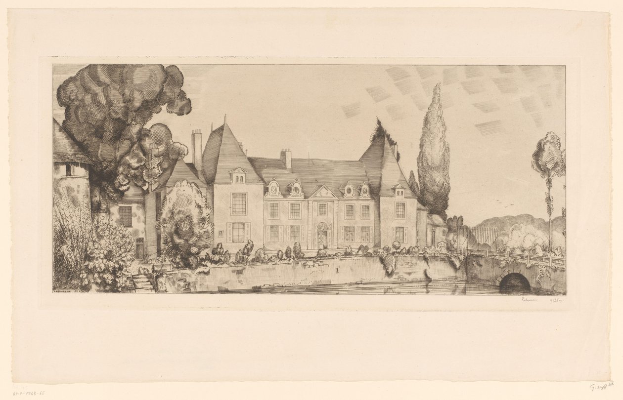 Kilátás egy kastélyra a vízen Vue du Château de Villaines alkotó: Jean Emile Laboureur (signed by artist)