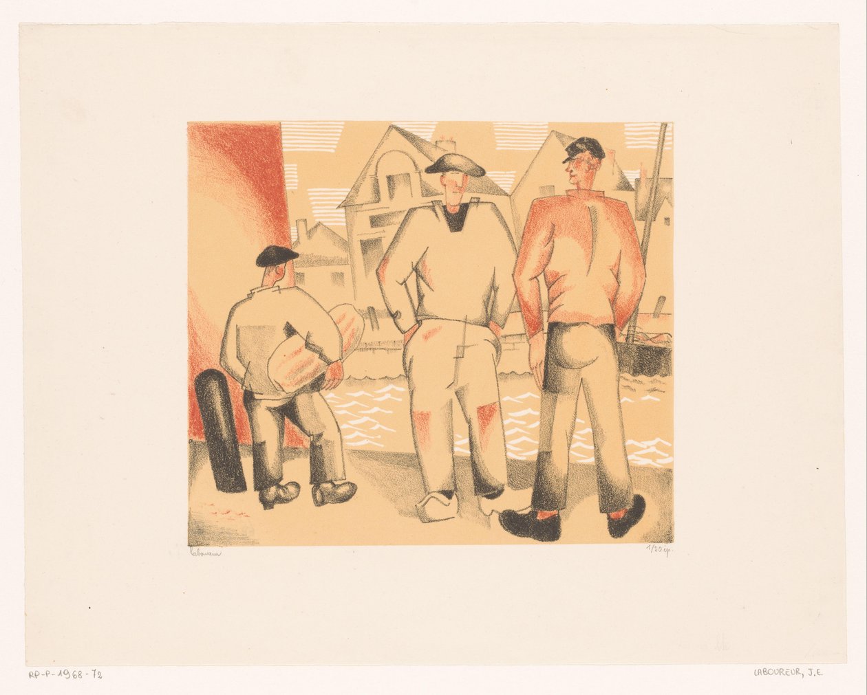 Drie vissers aan de kade A halászok és a moha alkotó: Jean Emile Laboureur