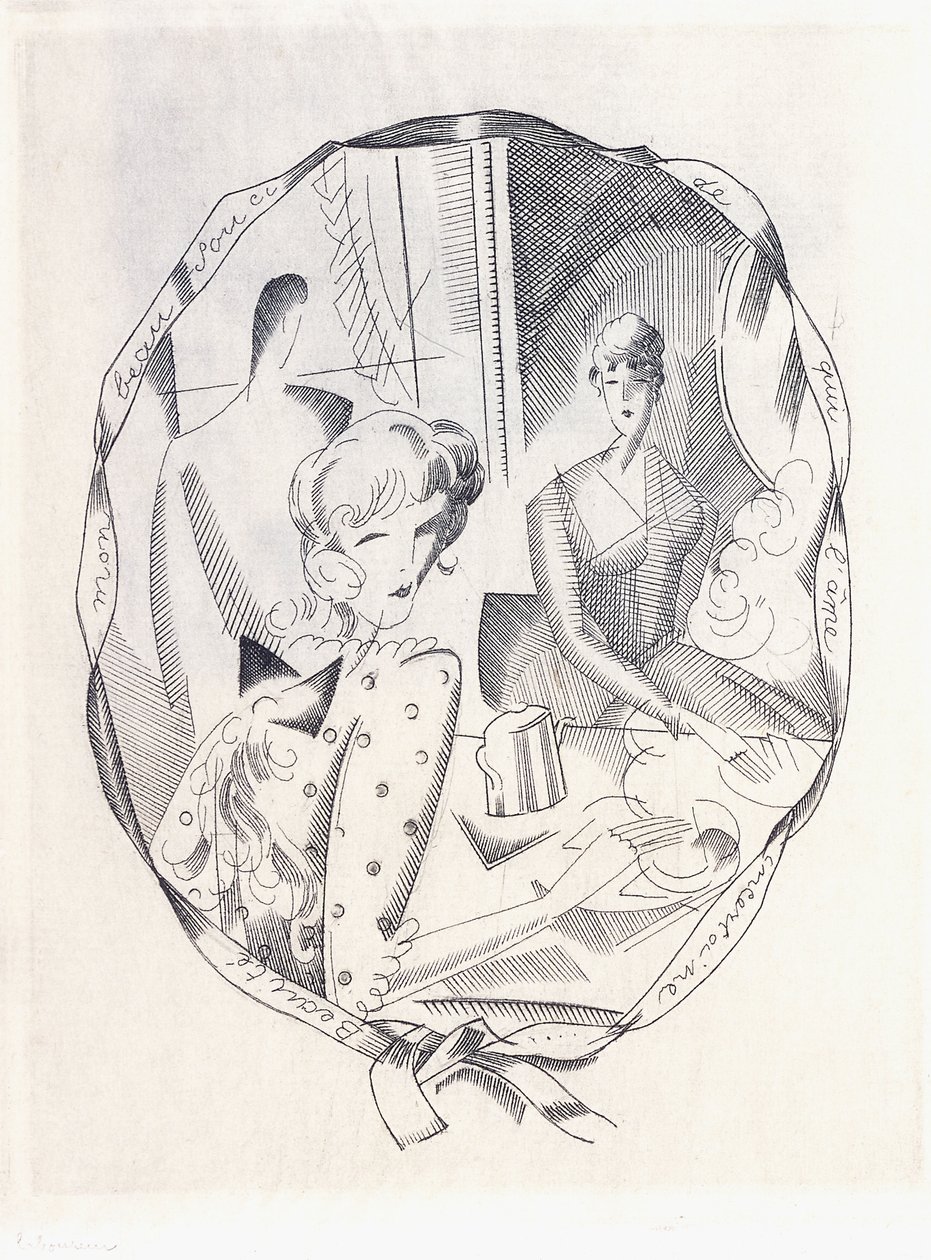 Két kacér és egy úriember illusztrációja, 1920 alkotó: Jean Emile Laboureur