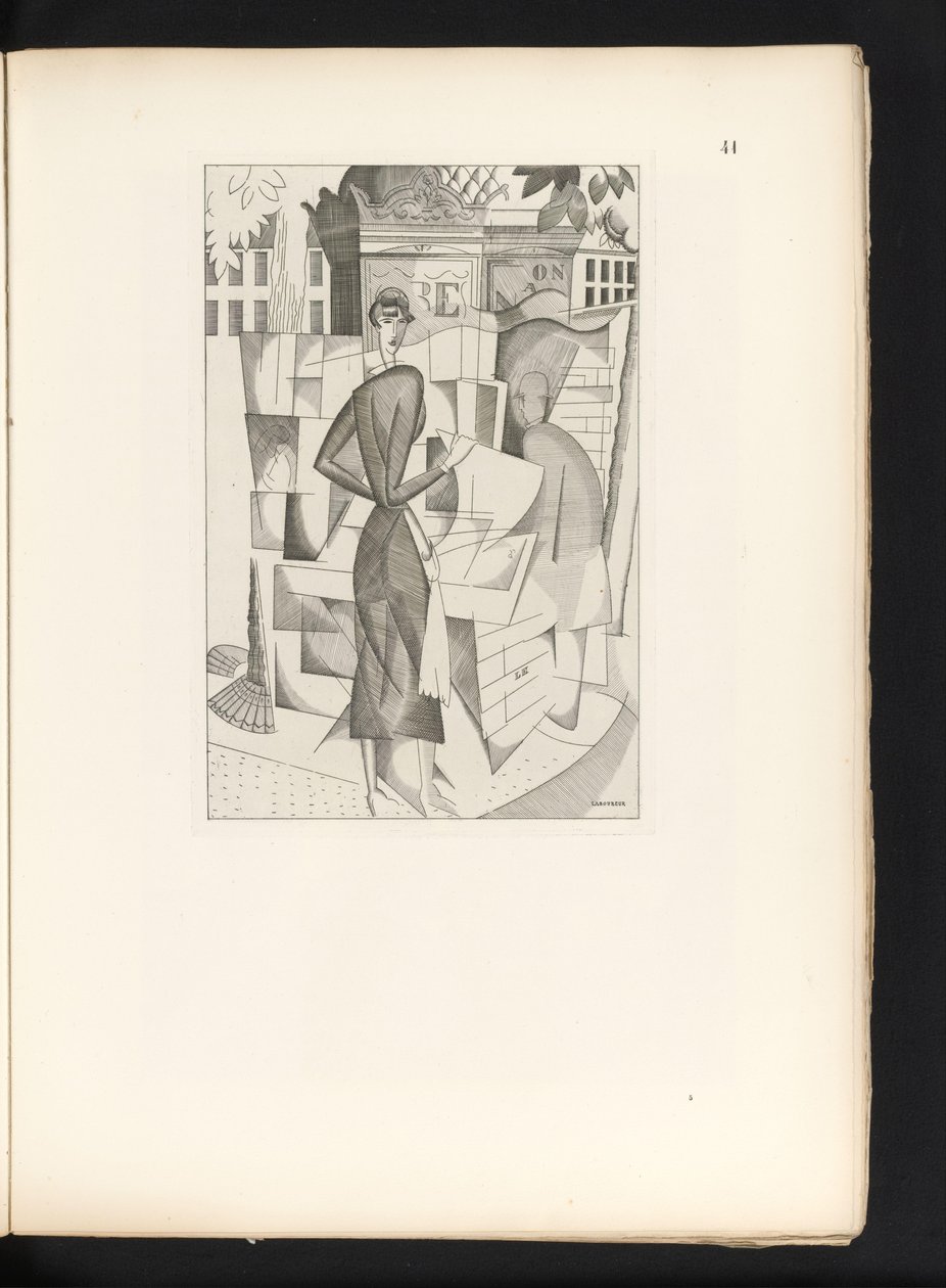 Férfi és nő egy újságkioszkban Le kiosque a journaux (eredeti cím) alkotó: Jean Emile Laboureur