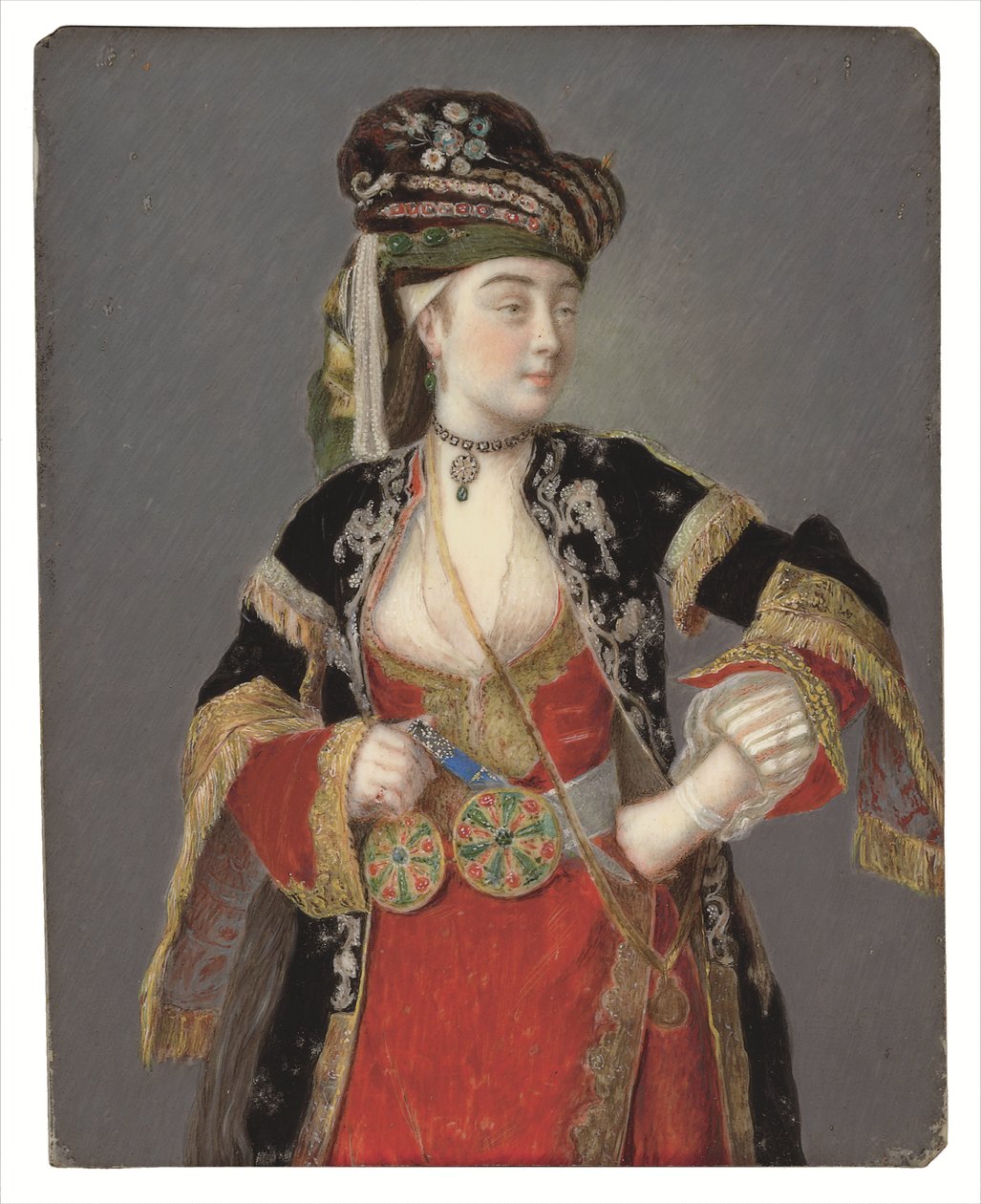 Tarsi Laura feltételezett portréja török ruhában alkotó: Jean Étienne Liotard