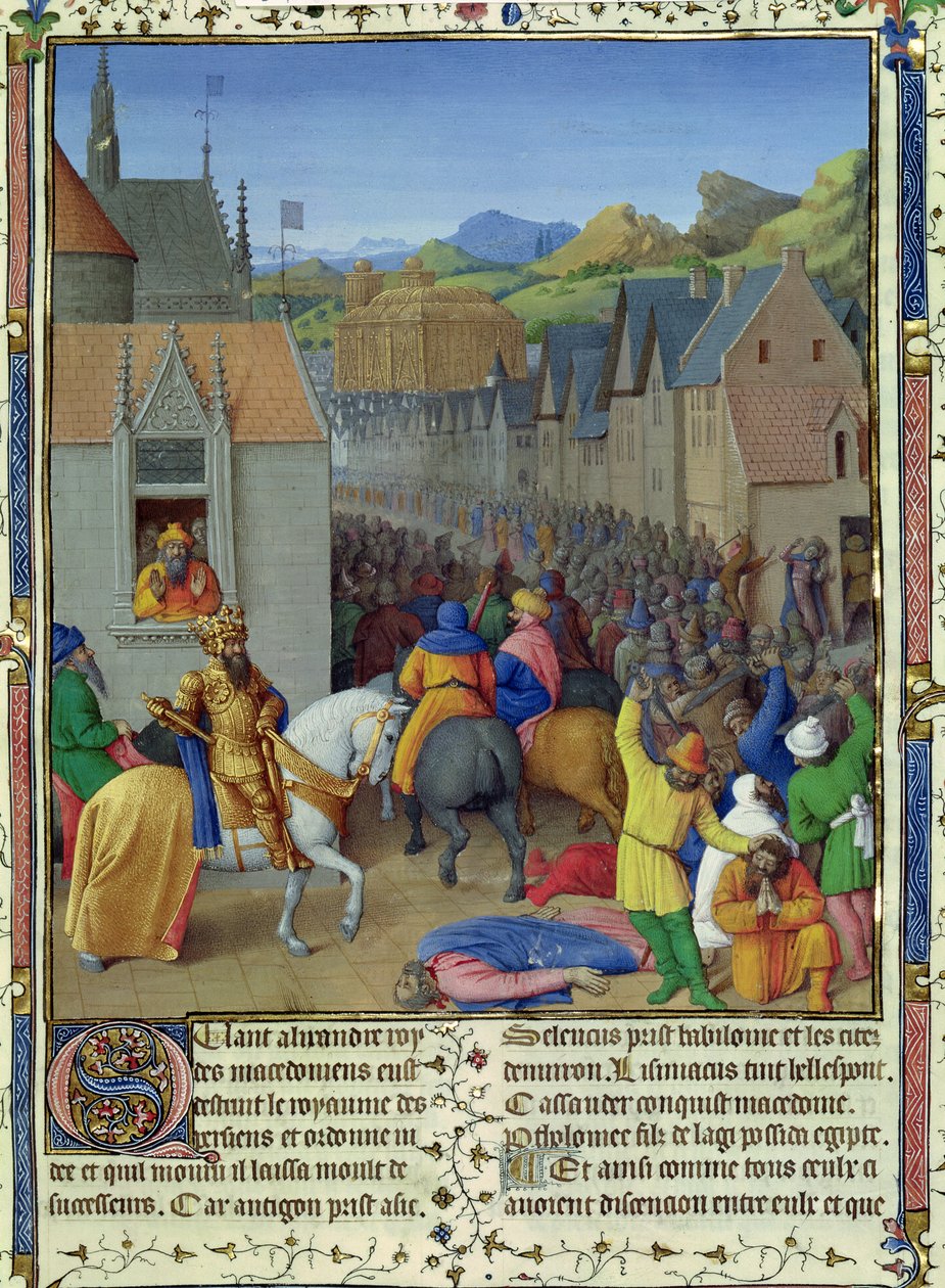 1s Fr 847 f.248 Ptolemaiosz Soter belépése Jeruzsálembe Kr.e. 30 körül, illusztráció az „Antiquites Judaiques”-ból, 1470 körül alkotó: Jean Fouquet