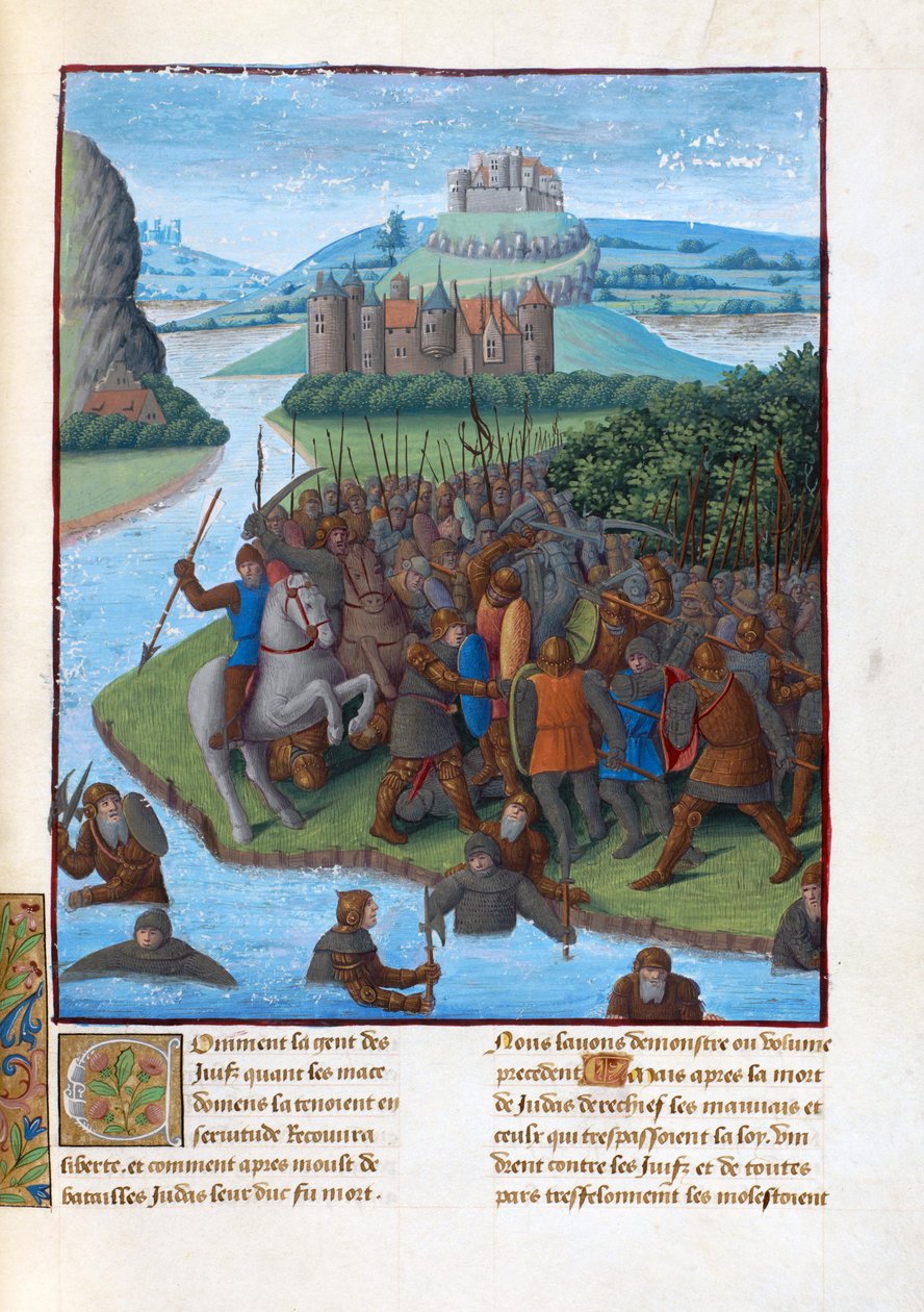 Csata a Makkabeusok és a Szeleukidák között (Makkabeusok lázadása). Illusztráció Flavius ​​​​Josephusban ""A zsidók régiségei"" (Antiquitatum Iudaica, Fouquet, Jean (1420-1481). Gouache, pergamen, L alkotó: Jean Fouquet