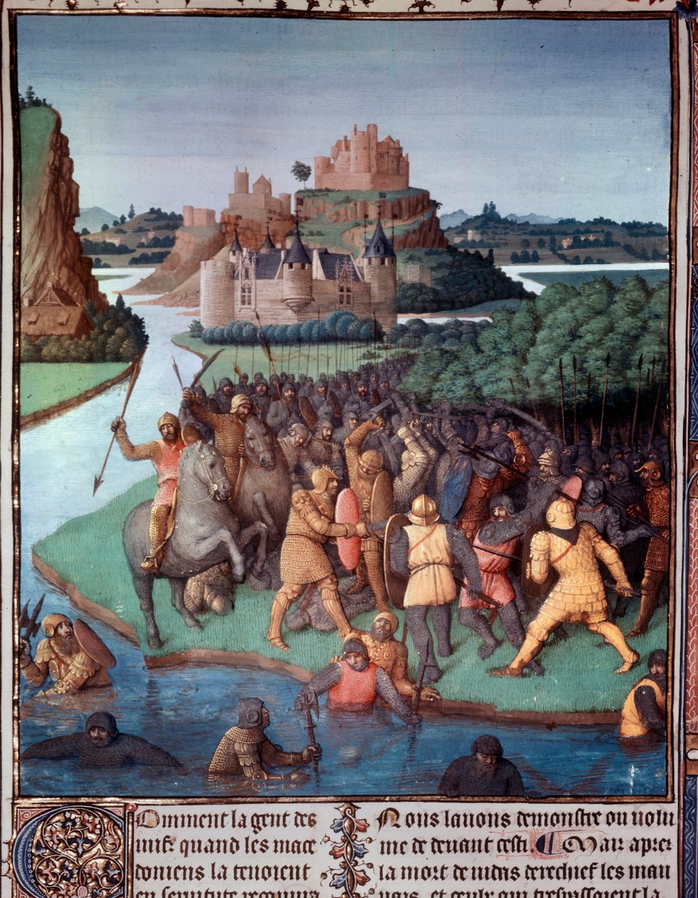 Zsidók és macedónok csata Miniatűr „Az ókori zsidók könyvéből” (Judaic Antiquities), Jean Fouquet (1420-1481) 15. századi Párizs, B.N. alkotó: Jean Fouquet