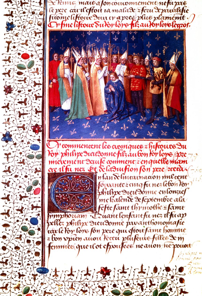 II. Fülöp francia király koronázása 1179-ben, 1455-60 körül (miniatűr) alkotó: Jean Fouquet