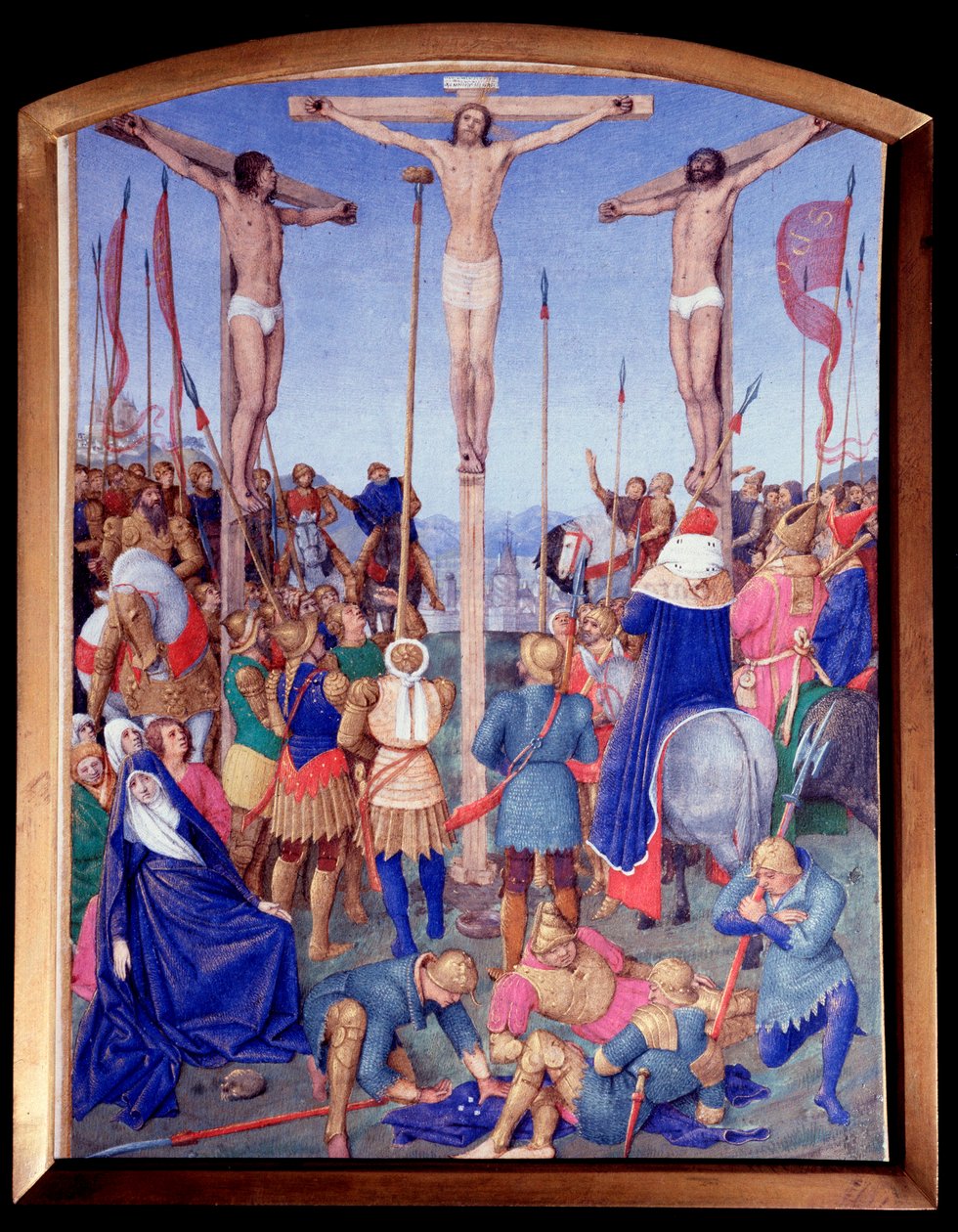 Keresztre feszítés. Miniatűr Jean Fouquet (1420-1477/1481) „Etienne Chevalier óráinak könyvéből” alkotó: Jean Fouquet