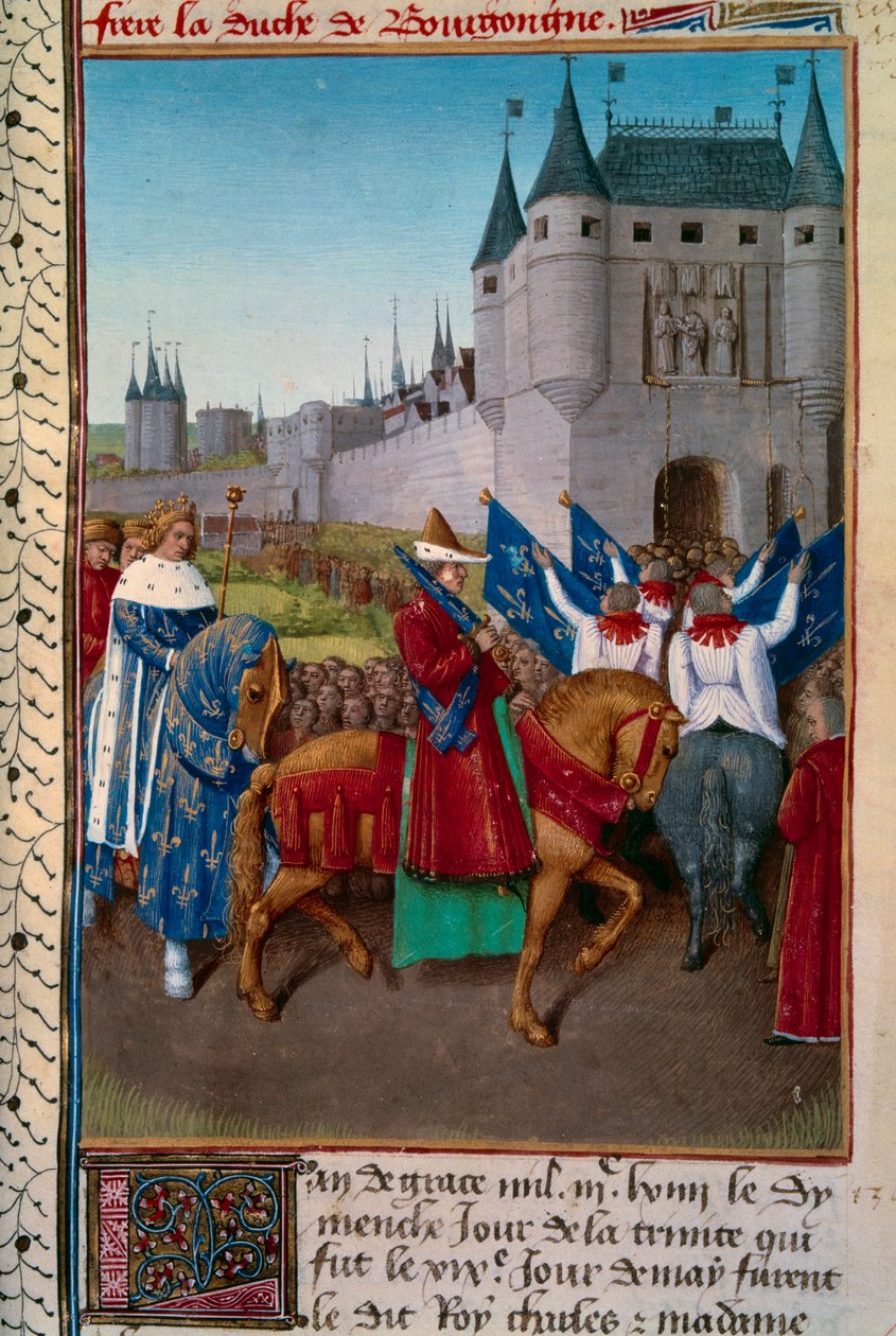 V. Károly (1338-1380) belépés Párizsban, előtte Robert de Fiennes (1308-1385) alkotó: Jean Fouquet