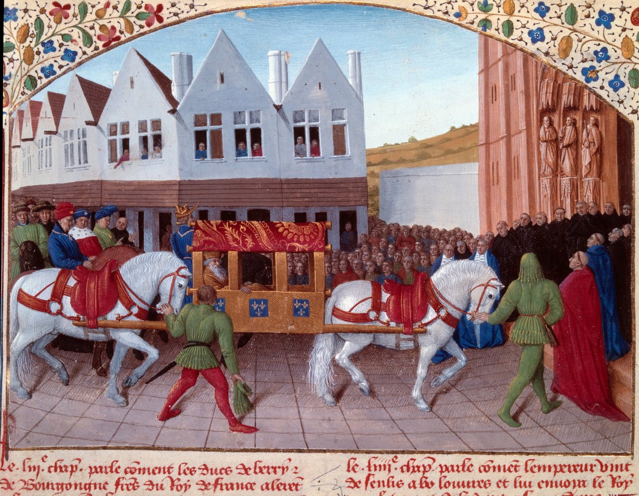 IV. Károly (1316-1378) német császár Entrée 1378-ban Saint-Denisben. Miniatűr a „” Grandes Chronicles de France”-ból” (Folio 442). Jean Fouquet Enlumine (XV. század) alkotó: Jean Fouquet
