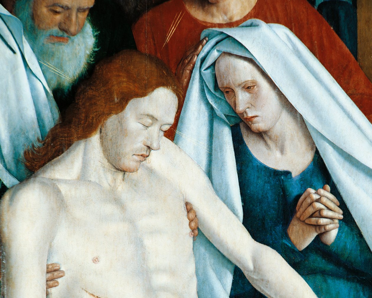 Franciaország, Nouans-les-Fontaines, Szent Márton templom, Szűz és Krisztus, részlet a Pietából alkotó: Jean Fouquet