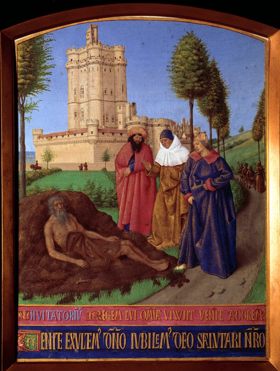 Munka a trágyakupacján, minden szerencsétlenség nyomasztotta Miniatűr Jean Fouquet (1420-1481) „Les Heures d