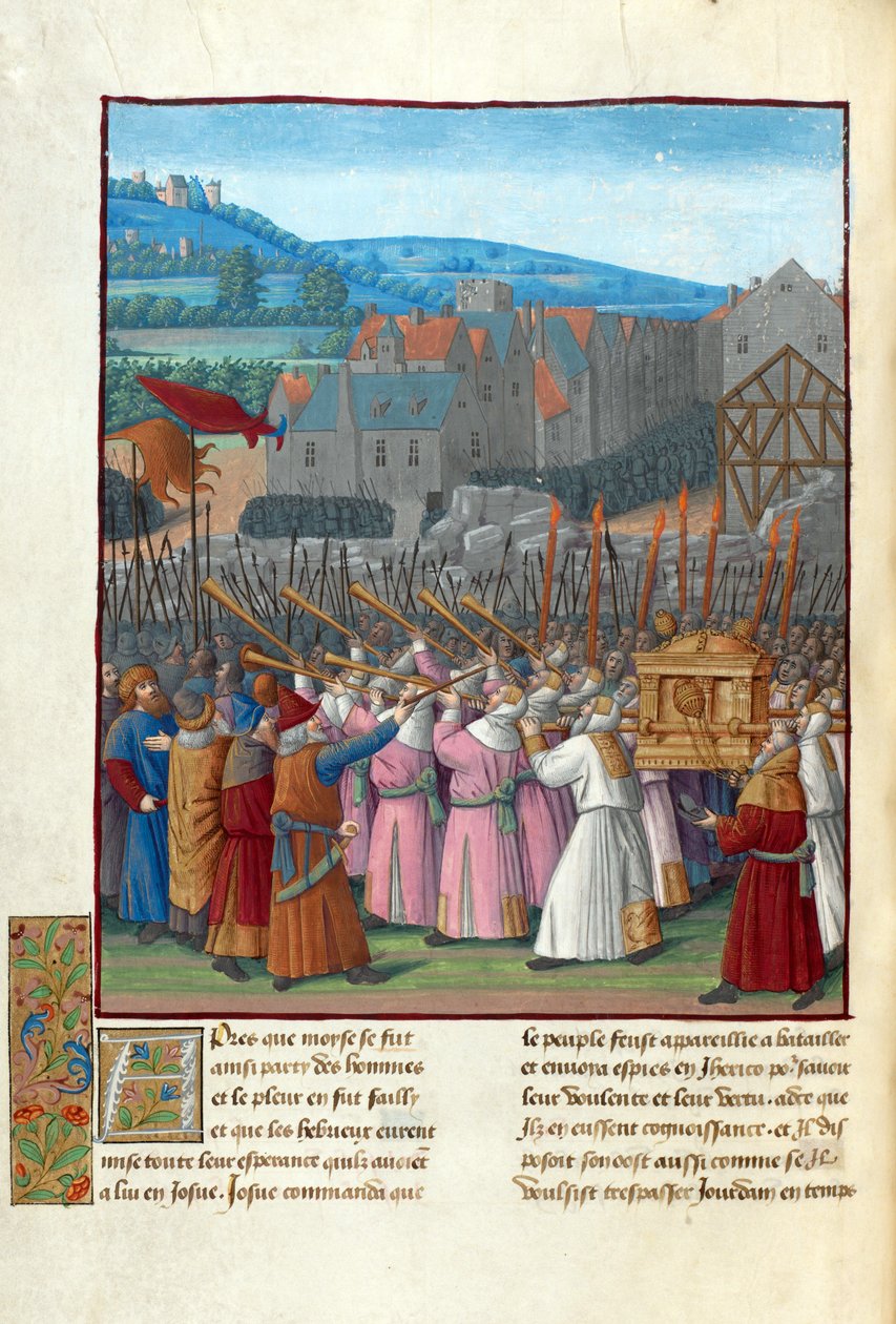 Józsué és Jerikó bukása. Illusztráció: Flavius Josephus ""A zsidók régiségei"" (Antiquitatum Iudaicarum) par Fouquet, Jean (1420-1481). Gouache pergamen, 15. század vége, Bibliotheque Nationale de France alkotó: Jean Fouquet