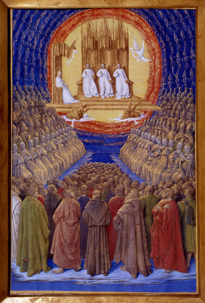 A Szentháromság, a szentek választójoga Miniatűr „Etienne Chevalier órái” című művében, Jean Fouquet (1420-1481) alkotó: Jean Fouquet