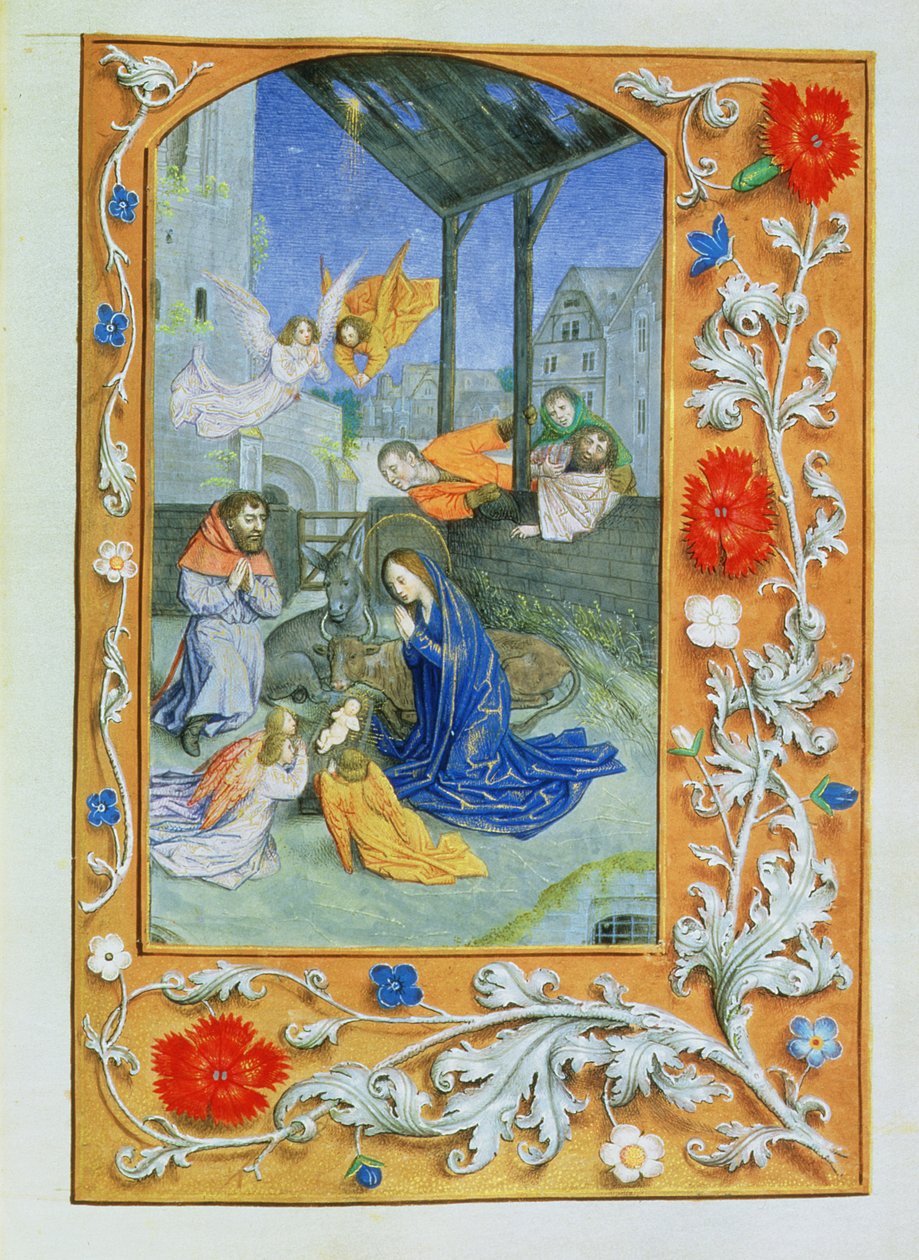 Ms 71 The Nativity, Hours of Etienne Chevalier, 1445 körül (vellum) alkotó: Jean Fouquet