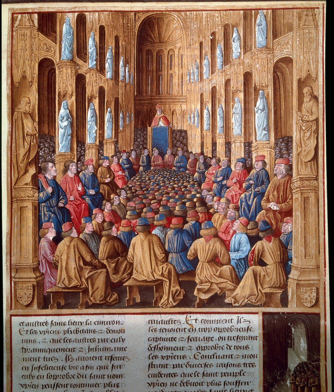 II. Urbán pápa (1042-1099) az első keresztes hadjáratot hirdette a franciaországi Clermont-i Zsinatban, amely egyesítette a lovagokat, a nemességet és a bíborosokat alkotó: Jean Fouquet