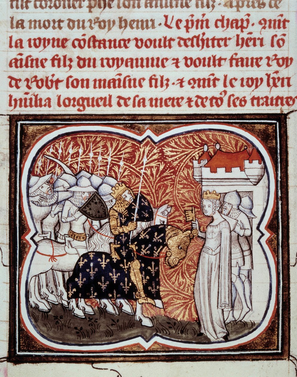 Konstanz arles-i királyné (986-1032) megadja magát fiának, I. Henrik francia királynak (1008-1060) Jean Fouquet (1420-1481) „Les grandes Chronikus de France” című miniatúrája, 15. századi Párizs, B.N. alkotó: Jean Fouquet