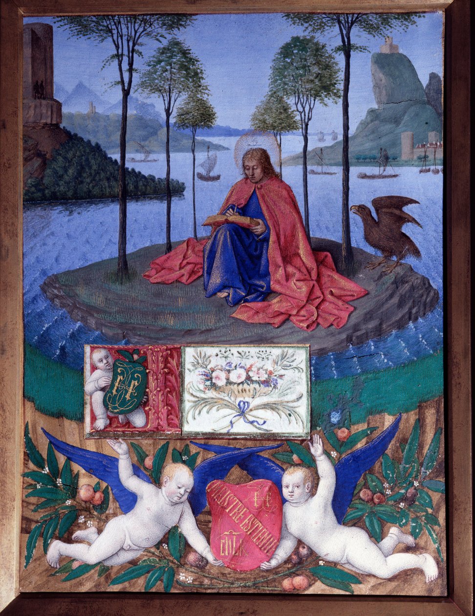 Szent János Patmosz szigetén Miniatűr Jean Fouquet (1420-1481) „Etienne Chevalier órái” című művében alkotó: Jean Fouquet