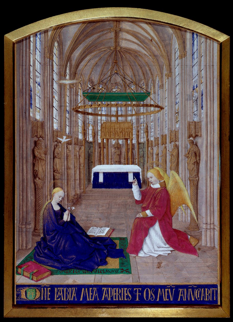 A Miniatűr Angyali üdvözlet Jean Fouquet (1420-1477/1481) „Etienne Chevalier óráinak könyvéből” alkotó: Jean Fouquet