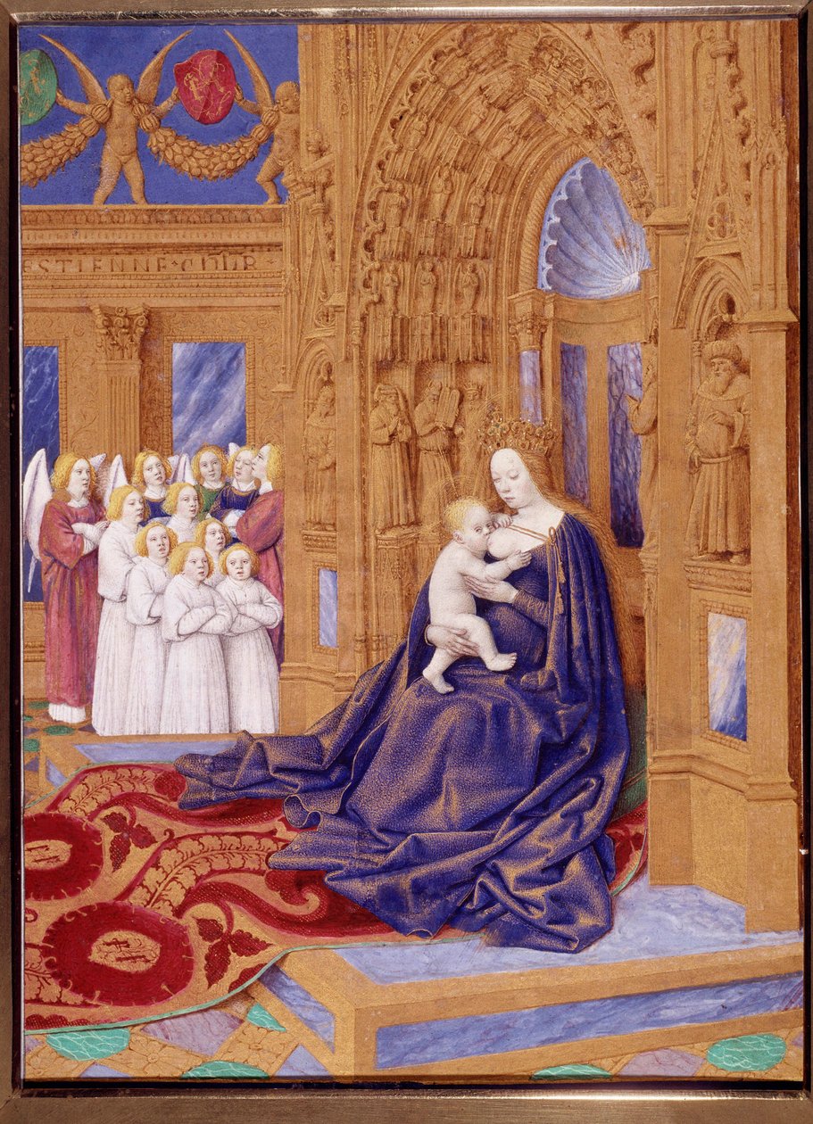 A Szűznek van a miniatűr gyermeke Jean Fouquet (1420-1477/1481) Stephen Chevalier óráinak könyvéből. alkotó: Jean Fouquet