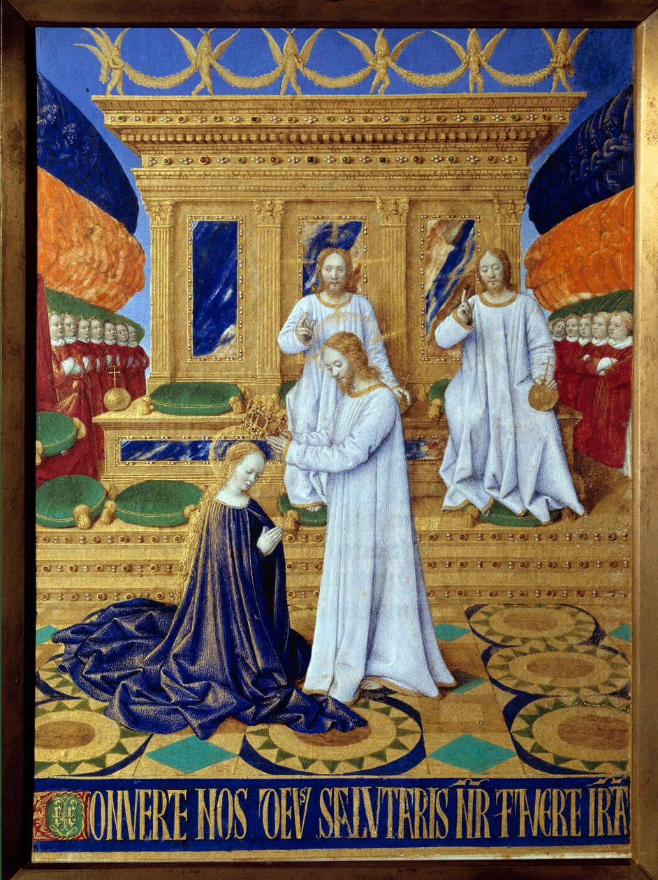 A Miniatűr Szűz koronázása Jean Fouquet (1420-1477/1481) „Etienne Chevalier óráinak könyvéből” alkotó: Jean Fouquet