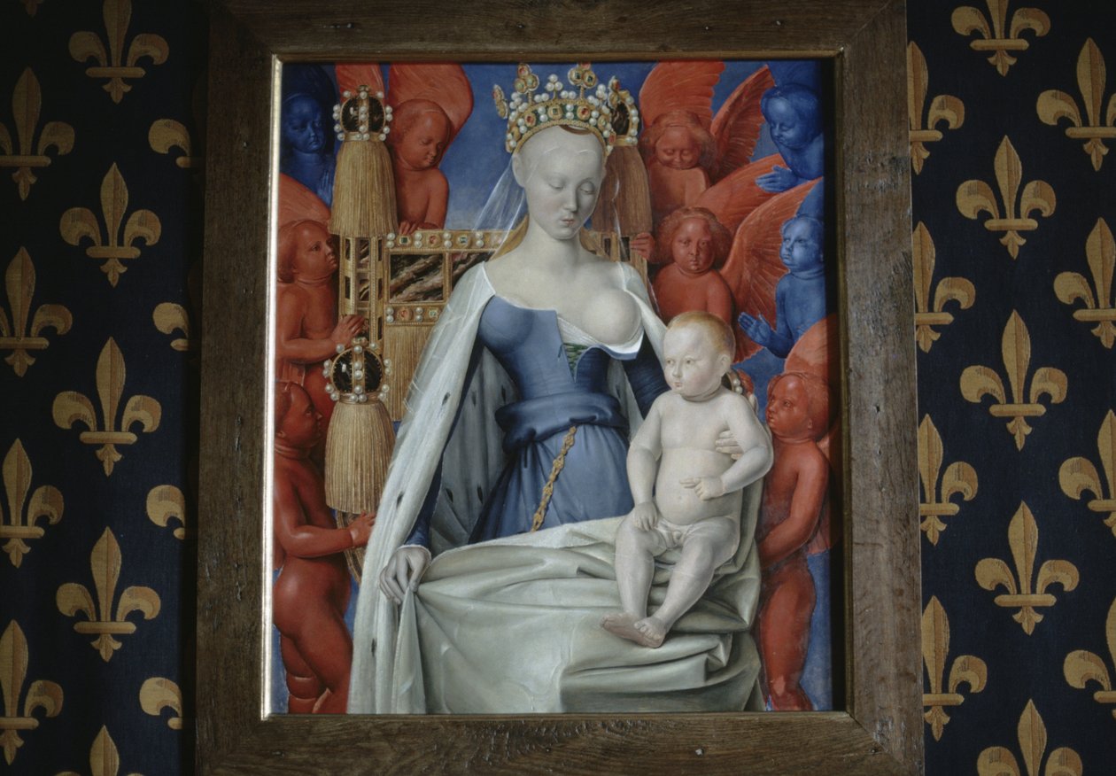 a szeráfokkal és kerubokkal körülvett Madonna festmény nézete a Loches-i kastélyban, Franciaország (fotó) alkotó: Jean Fouquet