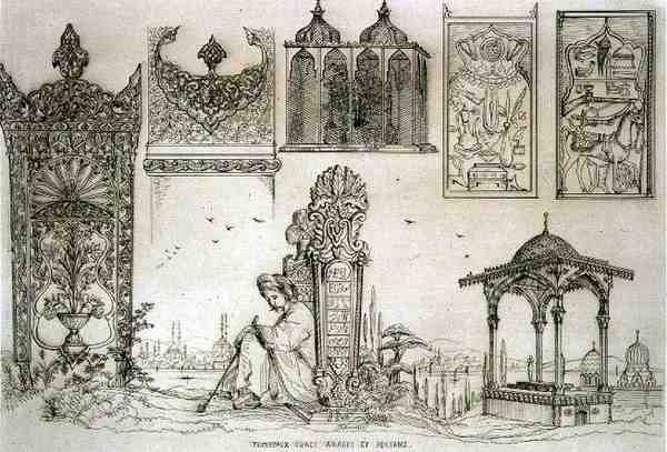Példák török, arab és perzsa sírokra, a "Művészet és ipar" című kiadványból, a Delatre, Párizs alkotó: Jean Francois (after) Albanis de Beaumont
